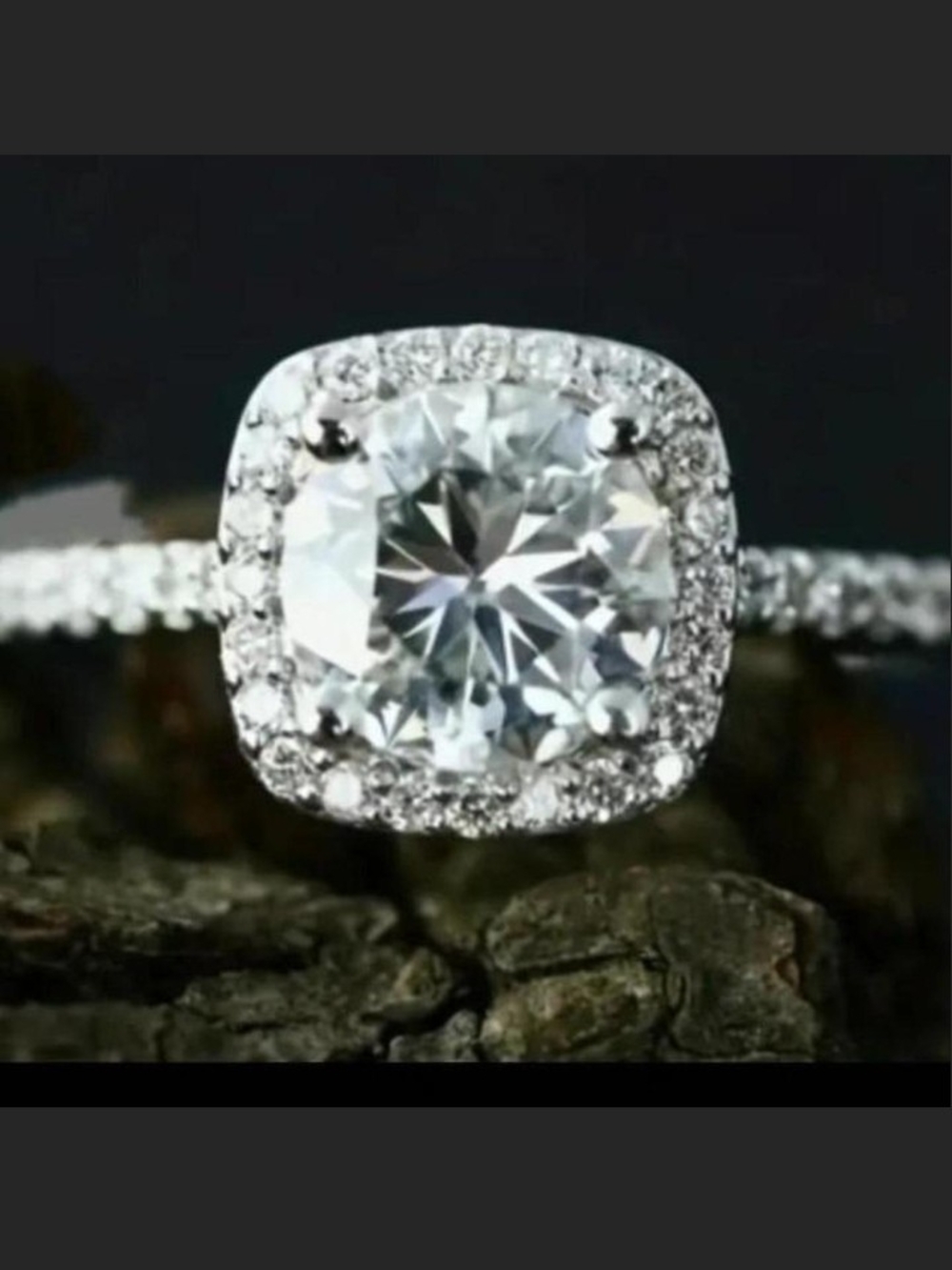 Cushion Halo Engagement Ring in Silver with Clear Center Stone